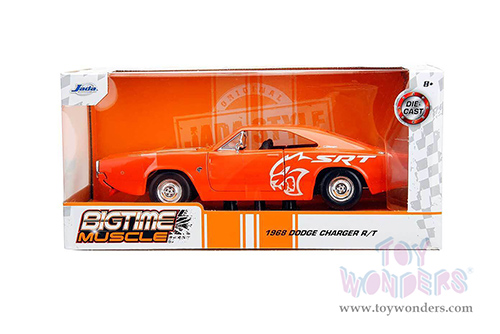 Jada Toys Bigtime Muscle - Dodge Charger R/T SRT (1968, 1/24 scale diecast model car, Orange/White stripes) 34197