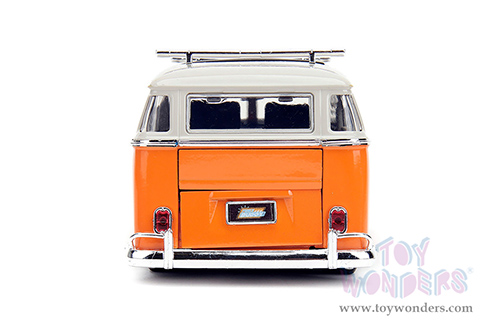 Jada Toys - Volkswagen Bus "Punch Buggy" Santa Monica Surf Club with Roof Rack and Surfboard (1962, 1/24 scale diecast model car, Orange w/ White) 34231/4