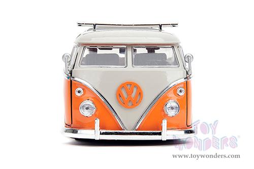 Jada Toys - Volkswagen Bus "Punch Buggy" Santa Monica Surf Club with Roof Rack and Surfboard (1962, 1/24 scale diecast model car, Orange w/ White) 34231/4