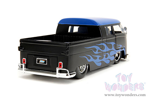 Jada Toys - Volkswagen Bus "Punch Buggy" Pickup Truck (1963, 1/24 scale diecast model car, Matte Black/Blue Top/Blue flames) 34232/4
