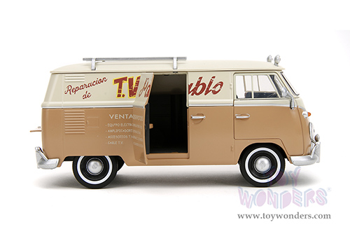 Jada Toys - Hollywood Rides | TRANSFORMERS 7 Volkswagen Bus WheelJack with Transformers Diecast Statue (1/24, diecast model car, Beige/Cream) 34264/4