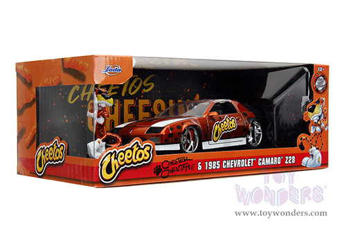 Jada Toys - Hollywood Rides | Chevrolet® Camaro® Z/28 with Chester Cheetah Diecast Figure "Cheetos" (1985, 1/24, diecast model car, Orange/Black) 34384/4