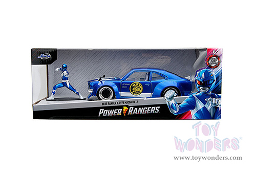 Jada Toys - Hollywood Rides | Power Rangers Mazda RX-3 with Blue Ranger Diecast Figurine (1974, 1/24, diecast model car, Candy Blue) 34389