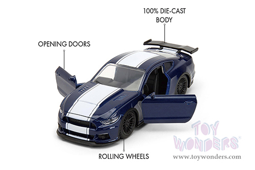 Jada Toys Fast & Furious - Ford Mustang GT F9 (2016, 1/32 scale diecast model car, Metallic Blue/W White Stripe) 34447