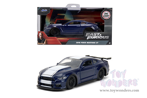 Jada Toys Fast & Furious - Ford Mustang GT F9 (2016, 1/32 scale diecast model car, Metallic Blue/W White Stripe) 34447