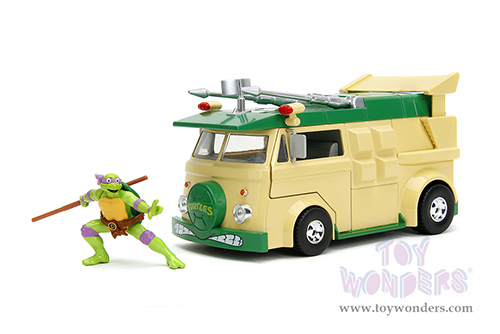 Jada Toys - Hollywood Rides | Party Wagon with Donatello Diecast Figure "Teenage Mutant Ninja Turtles" (1/24, diecast model car, Green/Beige) 34529