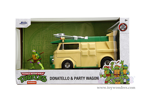 Jada Toys - Hollywood Rides | Party Wagon with Donatello Diecast Figure "Teenage Mutant Ninja Turtles" (1/24, diecast model car, Green/Beige) 34529