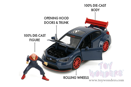 Jada Toys - Hollywood Rides | Subaru WRX STI Widebody with Yuji Itadori Diecast Figure "Jujutsu Kaisen" (2016, 1/24, diecast model car, Dark Blue) 34714
