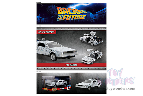 Jada Toys - Hollywood Rides | DeLorean DMC (Time Machine) "Back to the Future Part I" (1985) Movie (1/32 scale diecast model car, Frost Brush Metal) 34785