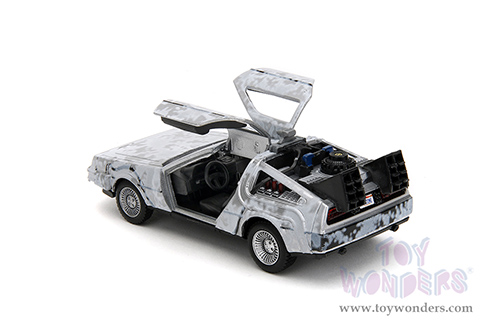 Jada Toys - Hollywood Rides | DeLorean DMC (Time Machine) "Back to the Future Part I" (1985) Movie (1/32 scale diecast model car, Frost Brush Metal) 34785
