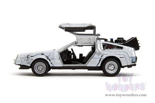 Jada Toys - Hollywood Rides | DeLorean DMC (Time Machine) "Back to the Future Part I" (1985) Movie (1/32 scale diecast model car, Frost Brush Metal) 34785