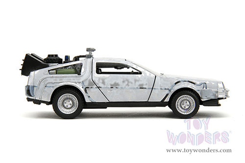Jada Toys - Hollywood Rides | DeLorean DMC (Time Machine) "Back to the Future Part I" (1985) Movie (1/32 scale diecast model car, Frost Brush Metal) 34785