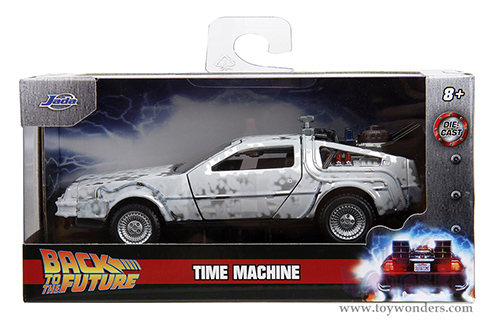 Jada Toys - Hollywood Rides | DeLorean DMC (Time Machine) "Back to the Future Part I" (1985) Movie (1/32 scale diecast model car, Frost Brush Metal) 34785