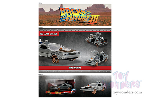 Jada Toys - Hollywood Rides | DeLorean DMC (Time Machine) Train Wheel Version "Back to the Future Part III" (1990) Movie (1/32 scale diecast model car, Brush Metal) 34786