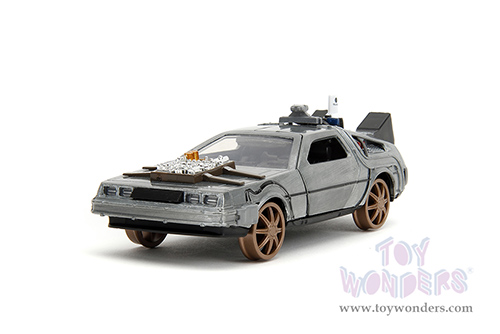 Jada Toys - Hollywood Rides | DeLorean DMC (Time Machine) Train Wheel Version "Back to the Future Part III" (1990) Movie (1/32 scale diecast model car, Brush Metal) 34786