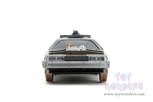 Jada Toys - Hollywood Rides | DeLorean DMC (Time Machine) Train Wheel Version "Back to the Future Part III" (1990) Movie (1/32 scale diecast model car, Brush Metal) 34786