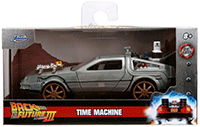Jada Toys - Hollywood Rides | DeLorean DMC (Time Machine) Train Wheel Version "Back to the Future Part III" (1990) Movie (1/32 scale diecast model car, Brush Metal) 34786