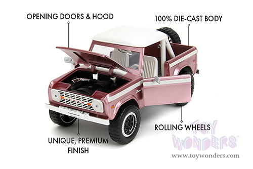Jada Toys Pink Slips - Ford Bronco with Display Base (1973, 1/24 scale diecast model car, Pink) 34896