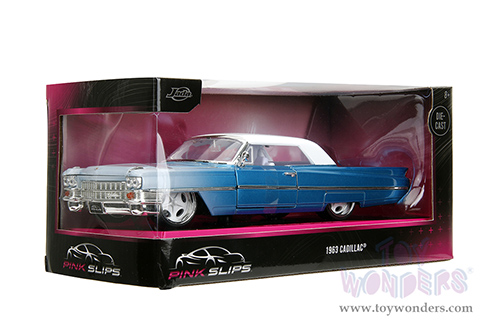 Jada Toys Pink Slips - Cadillac&reg; with Display Base (1963, 1/24 scale diecast model car, Blue-White Gradient) 34897