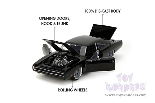 Jada Toys Fast & Furious - Dom's Dodge Charger R/T "Fast X" (1970, 1/24 scale diecast model car, Glossy Black) 34918