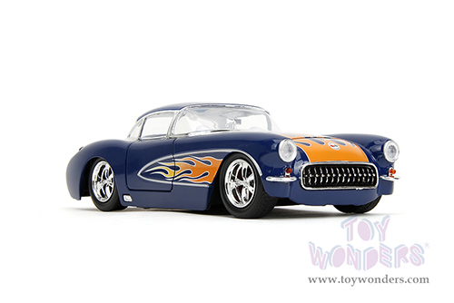 Jada Toys Bigtime Muscle - Chevrolet® Corvette® Hardtop (1957, 1/24 scale diecast model car, Blue/w Flames) 35031