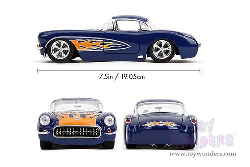 Jada Toys Bigtime Muscle - Chevrolet® Corvette® Hardtop (1957, 1/24 scale diecast model car, Blue/w Flames) 35031