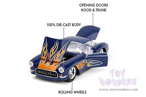 Jada Toys Bigtime Muscle - Chevrolet® Corvette® Hardtop (1957, 1/24 scale diecast model car, Blue/w Flames) 35031