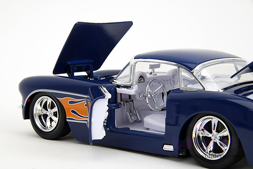 Jada Toys Bigtime Muscle - Chevrolet® Corvette® Hardtop (1957, 1/24 scale diecast model car, Blue/w Flames) 35031