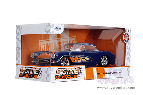 Jada Toys Bigtime Muscle - Chevrolet® Corvette® Hardtop (1957, 1/24 scale diecast model car, Blue/w Flames) 35031