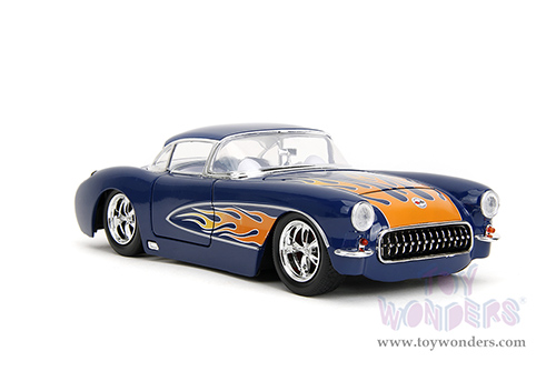 Jada Toys Bigtime Muscle - Chevrolet® Corvette® Hardtop (1957, 1/24 scale diecast model car, Blue/w Flames) 35031