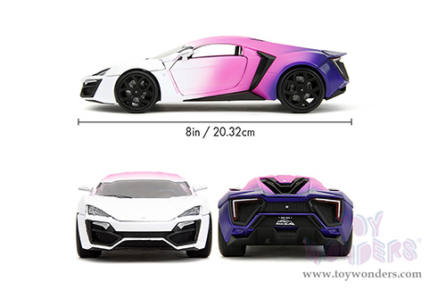 Jada Toys Pink Slips - Lycan Hypersport with Display Base (1/24 scale diecast model car, White/w Pink-Blue Gradient) 35058