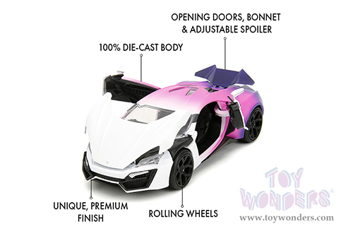 Jada Toys Pink Slips - Lycan Hypersport with Display Base (1/24 scale diecast model car, White/w Pink-Blue Gradient) 35058