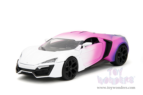 Jada Toys Pink Slips - Lycan Hypersport with Display Base (1/24 scale diecast model car, White/w Pink-Blue Gradient) 35058