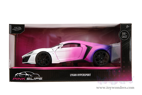 Jada Toys Pink Slips - Lycan Hypersport with Display Base (1/24 scale diecast model car, White/w Pink-Blue Gradient) 35058