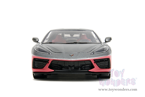Jada Toys Pink Slips - Chevrolet® Corvette® Stingray™ with Display Base (2020, 1/24 scale diecast model car, Metallic Gray/Pink) 35068