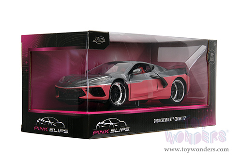 Jada Toys Pink Slips - Chevrolet® Corvette® Stingray™ with Display Base (2020, 1/24 scale diecast model car, Metallic Gray/Pink) 35068