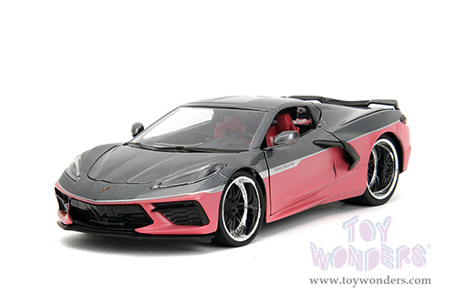 Jada Toys Pink Slips - Chevrolet® Corvette® Stingray™ with Display Base (2020, 1/24 scale diecast model car, Metallic Gray/Pink) 35068