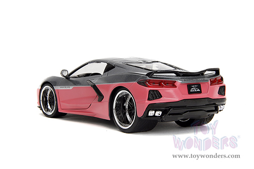 Jada Toys Pink Slips - Chevrolet® Corvette® Stingray™ with Display Base (2020, 1/24 scale diecast model car, Metallic Gray/Pink) 35068
