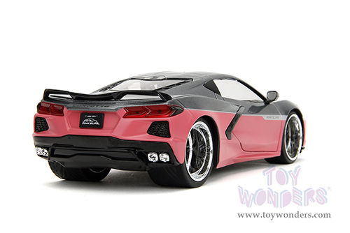 Jada Toys Pink Slips - Chevrolet® Corvette® Stingray™ with Display Base (2020, 1/24 scale diecast model car, Metallic Gray/Pink) 35068
