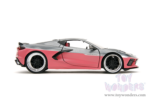 Jada Toys Pink Slips - Chevrolet® Corvette® Stingray™ with Display Base (2020, 1/24 scale diecast model car, Metallic Gray/Pink) 35068