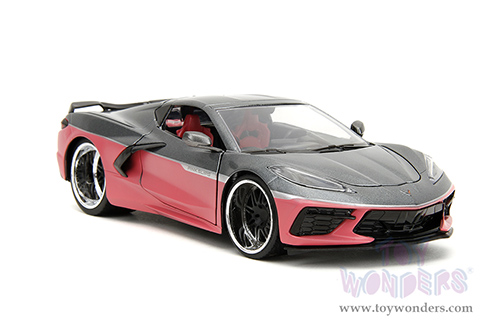 Jada Toys Pink Slips - Chevrolet® Corvette® Stingray™ with Display Base (2020, 1/24 scale diecast model car, Metallic Gray/Pink) 35068