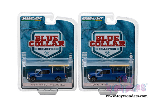Greenlight - Blue Collar Collection Series 3 | Ford F-150 Pickup Truck with Ladder Rack (2015, 1/64 scale diecast model car, Blue) 35080E/48