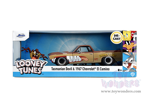 Jada Toys Hollywood Rides | Looney Tunes™ Chevrolet® El Camino with Tasmanian Devil Diecast Figure (1967, 1/24, diecast model car, Brown/Beige) 35130/4