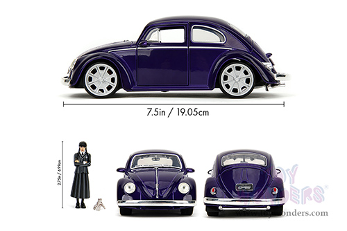 Jada Toys - Hollywood Rides | Volkswagen Beetle with Wednesday Addams and Thing Diecast Figures (1/24, diecast model car, Purple) 35131