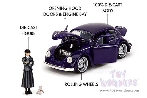 Jada Toys - Hollywood Rides | Volkswagen Beetle with Wednesday Addams and Thing Diecast Figures (1/24, diecast model car, Purple) 35131