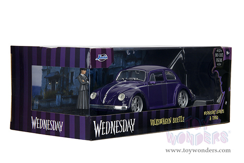 Jada Toys - Hollywood Rides | Volkswagen Beetle with Wednesday Addams and Thing Diecast Figures (1/24, diecast model car, Purple) 35131