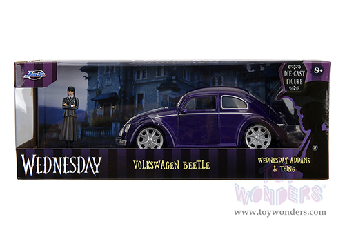 Jada Toys - Hollywood Rides | Volkswagen Beetle with Wednesday Addams and Thing Diecast Figures (1/24, diecast model car, Purple) 35131