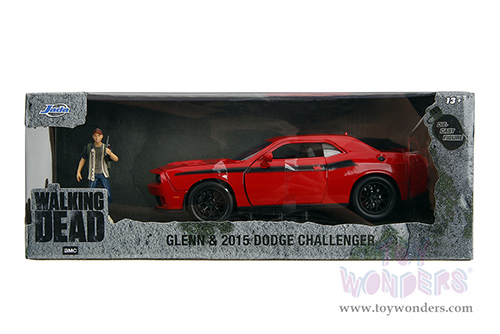 Jada Toys - Hollywood Rides | Dodge Challenger SRT with Glenn Diecast figure "The Walking Dead" (2015, 1/24 diecast model car, Red) 35185