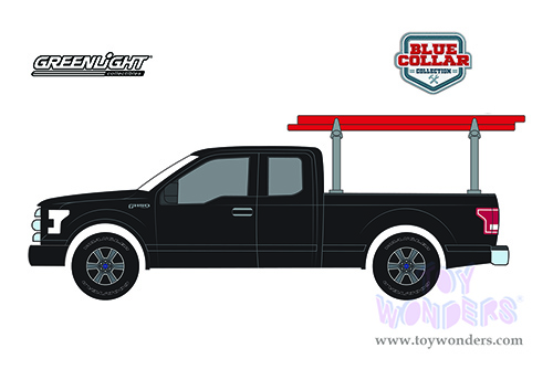 Greenlight - Blue Collar Collection Series 9 | Ford F-150 with Ladder Rack (2017, 1/64 scale diecast model car, Black) 35200F/48