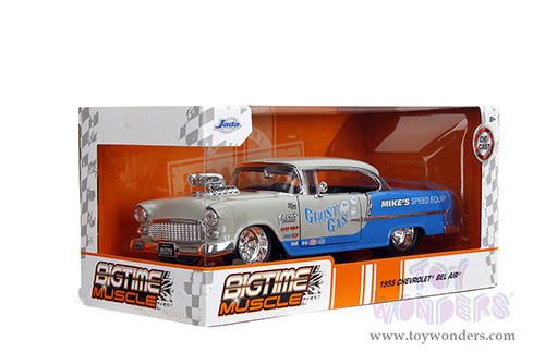 Jada Toys Bigtime Muscle - Chevrolet® Bel Air® "Ghost Gas - Mike's Speed Equip" Hardtop (1955, 1/24 scale diecast model car, Light Gray/Blue) 35211